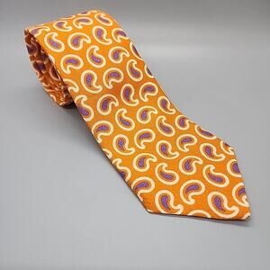 Seaward & Stearn Linen Silk London Neck Tie Paisley Orange Purple Classic